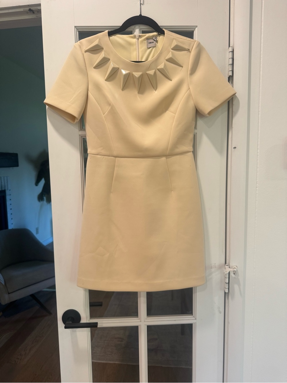 ASOS Cream Mini Shift Dress with Sculpted Neck Embellishment